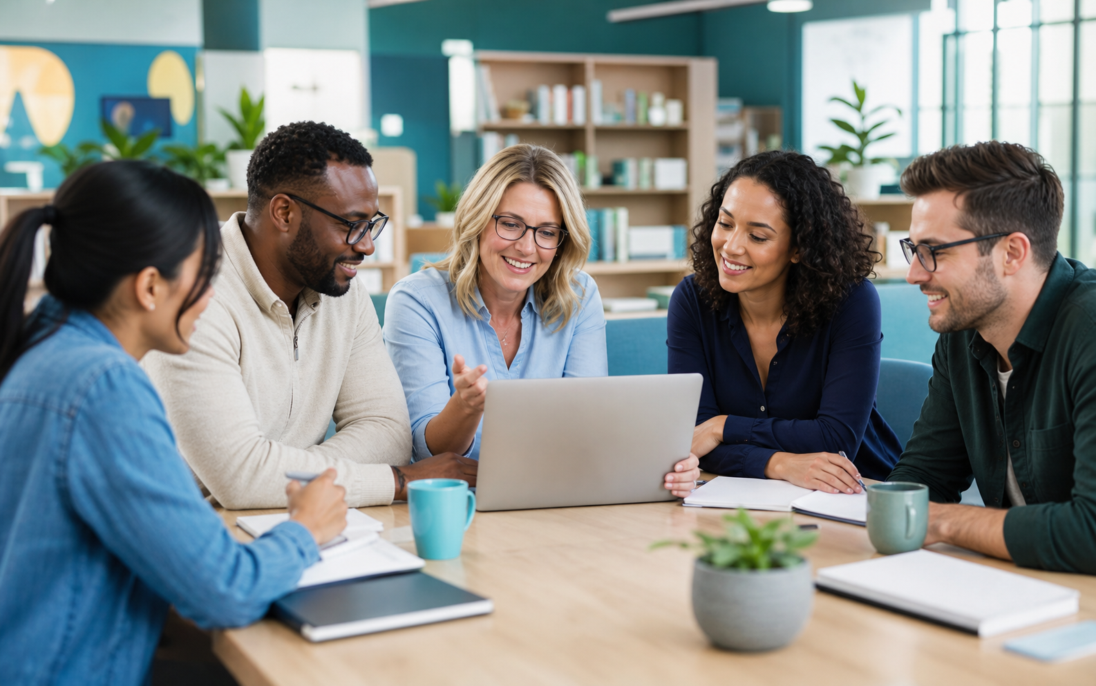 People collaborating on an employee referral program