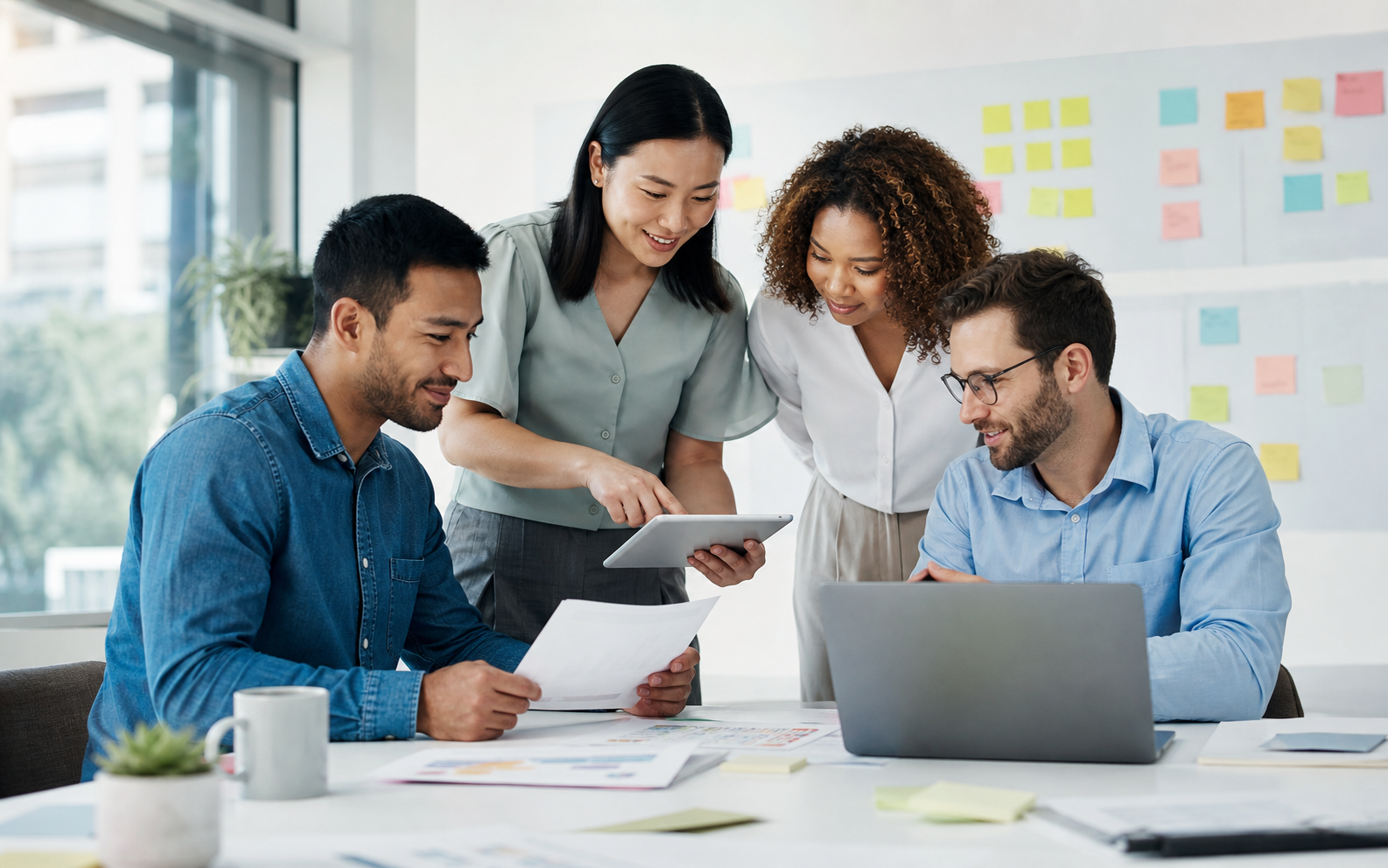 People collaborating on an employee referral program