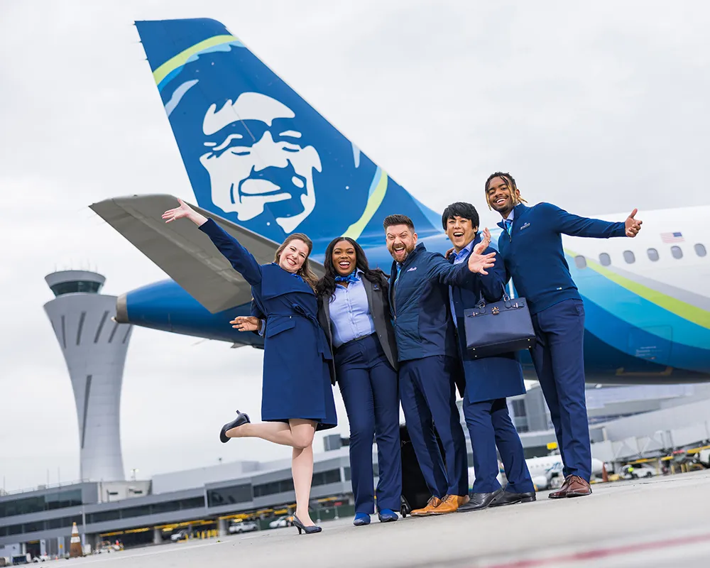 Alaska Airlines Crew Photo Standing in Front Aeroplane